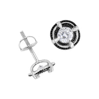 Black Rhodium Plated .925 Sterling Silver Round 1-1/2 cttw Diamond Double Halo 4-Prong Solitaire Milgrain Stud Earrings (H-I Color, I2-I3 Clarity)