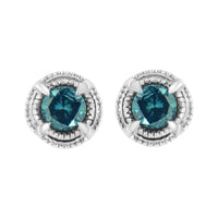 .925 Sterling Silver 1 cttw Treated Black Diamond Modern 4-Prong Solitaire Milgrain Stud Earrings (Black Color, I1-I2 Clarity)
