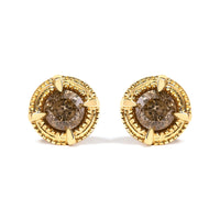14K Yellow Gold Plated .925 Sterling Silver 1.0 Cttw Round Brilliant Cut Diamond Solitaire Milgrain Stud Earrings (K-L Color, I2-I3 Clarity)