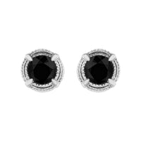 .925 Sterling Silver 1 cttw Treated Black Diamond Modern 4-Prong Solitaire Milgrain Stud Earrings (Black Color, I1-I2 Clarity)