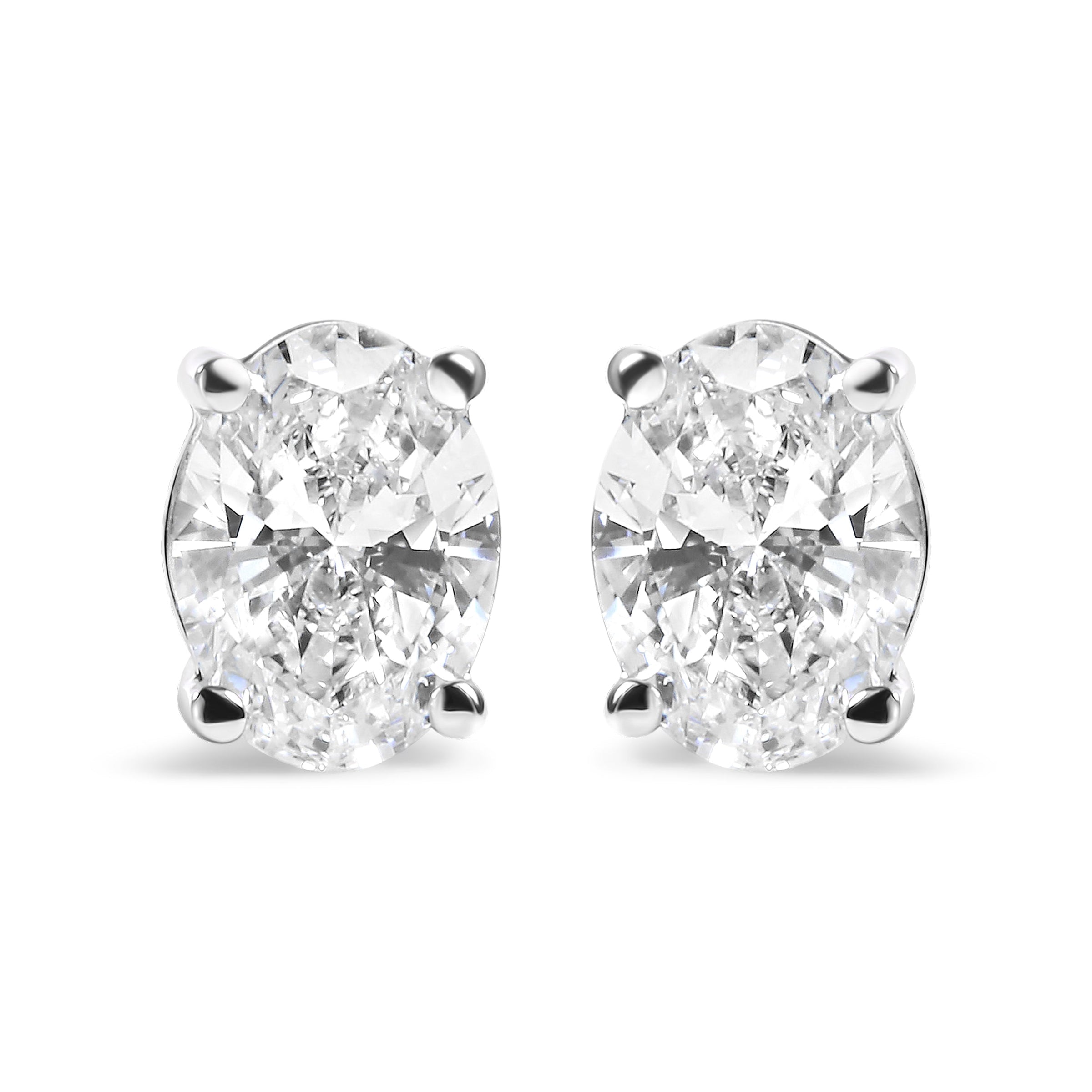 14K White Gold 3/4 Cttw Oval Shape Lab Grown Diamond Solitaire Stud Earrings (F-G Color, VS1-VS2 Clarity)