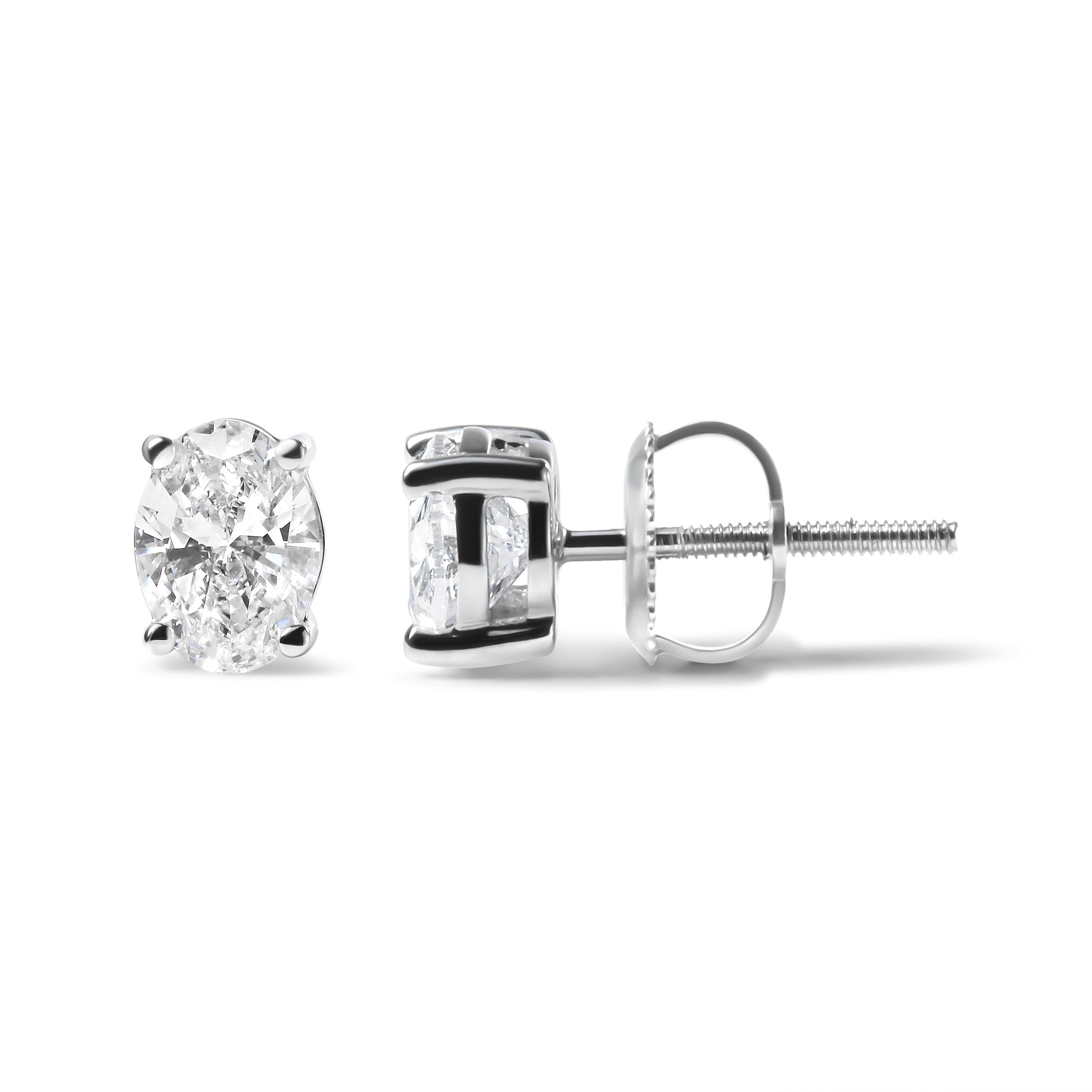 14K White Gold 3/4 Cttw Oval Shape Lab Grown Diamond Solitaire Stud Earrings (F-G Color, VS1-VS2 Clarity)