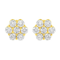 14K Yellow Gold 1.0 Cttw Diamond Flower Earring (J-K Color, I1-I2 Clarity)