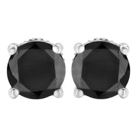 .925 Sterling Silver 2.00 Cttw Round Brilliant-Cut Black Diamond Classic 4-Prong Stud Earrings with Screw Backs (Fancy Color-Enhanced, I2-I3 Clarity)