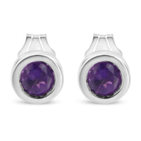 .925 Sterling Silver Bezel Set 3.5mm Created Red Ruby Gemstone Solitaire Stud Earrings