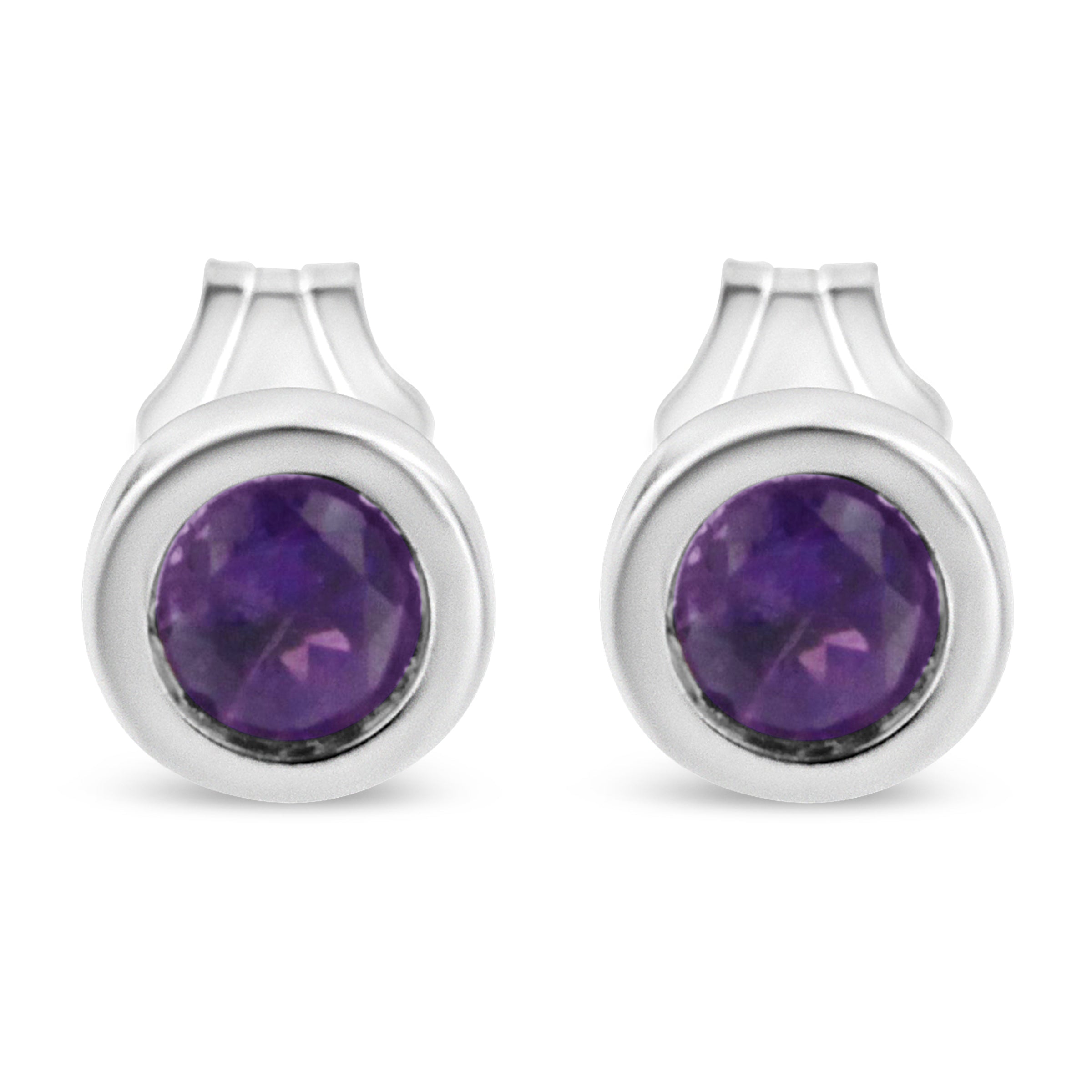 .925 Sterling Silver Bezel Set 3.5mm Created Red Ruby Gemstone Solitaire Stud Earrings
