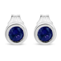 .925 Sterling Silver Bezel Set 3.5mm Created Red Ruby Gemstone Solitaire Stud Earrings