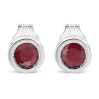 .925 Sterling Silver Bezel Set 3.5mm Created Red Ruby Gemstone Solitaire Stud Earrings