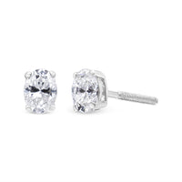 14K White Gold 1.00 Cttw Lab Grown Oval Solitaire Diamond Stud Earrings (F-G Color, VS2-SI1 Clarity)