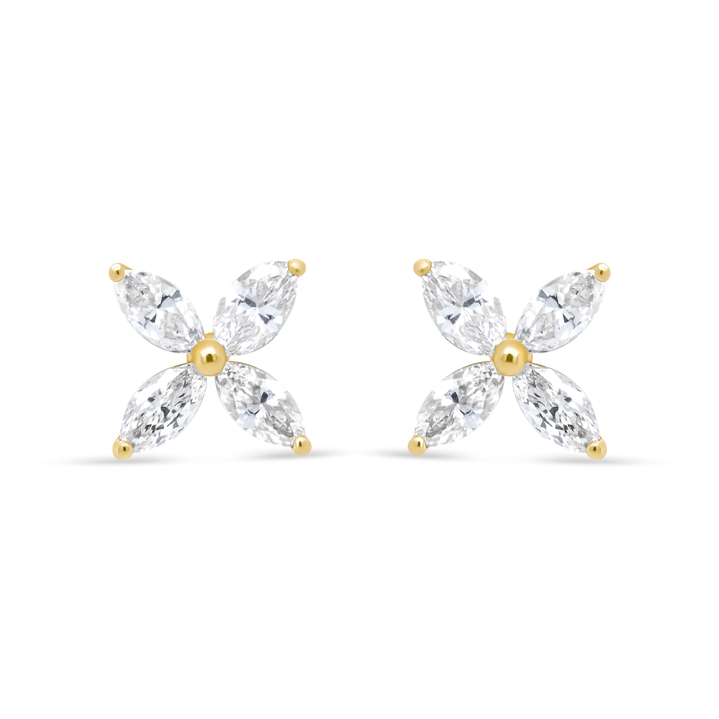 14K White Gold 1/2 Cttw Marquise Diamond 8 Stone Floral Leaf Stud Earrings (H-I Color, SI1-SI2 Clarity)