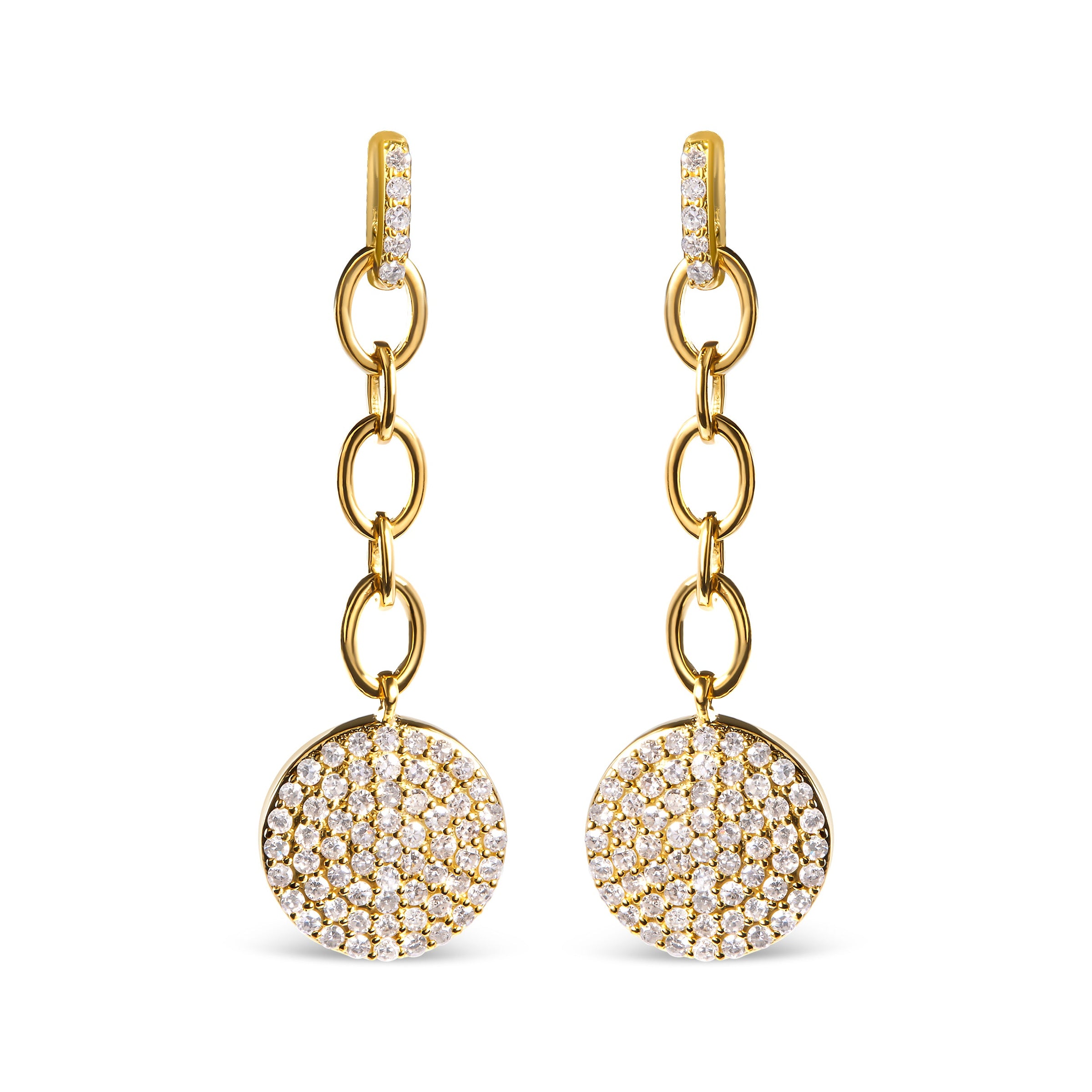 18K Yellow Gold Plated .925 Sterling Silver 1.0 Cttw Diamond Composite Cluster Dangle Chain Earrings (I-J Color, I1-I2 Clarity)