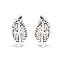 .925 Sterling Silver Diamond Accent Leaf Stud Earrings