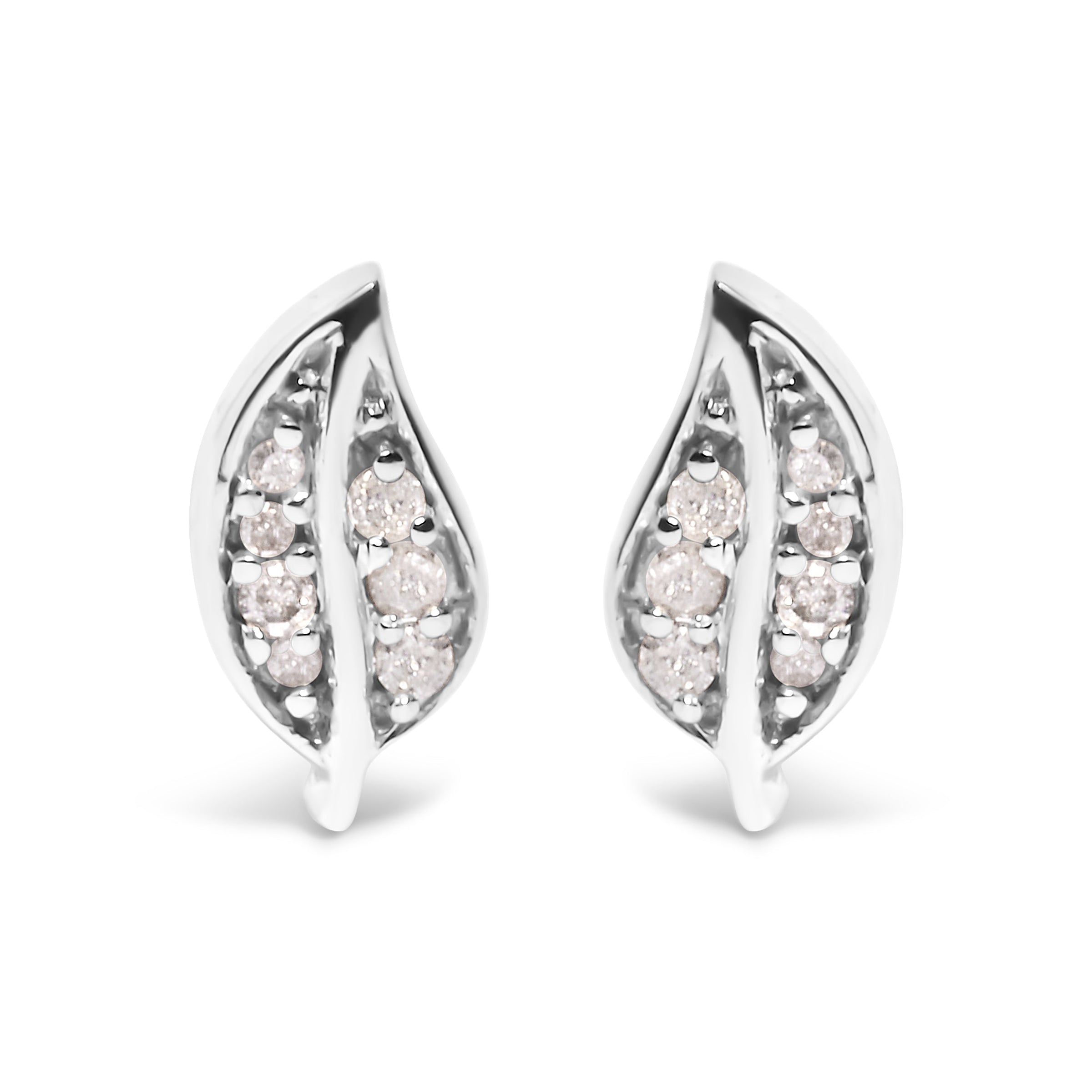 .925 Sterling Silver Diamond Accent Leaf Stud Earrings