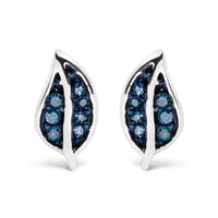 .925 Sterling Silver Blue Diamond Accent Leaf Stud Earrings