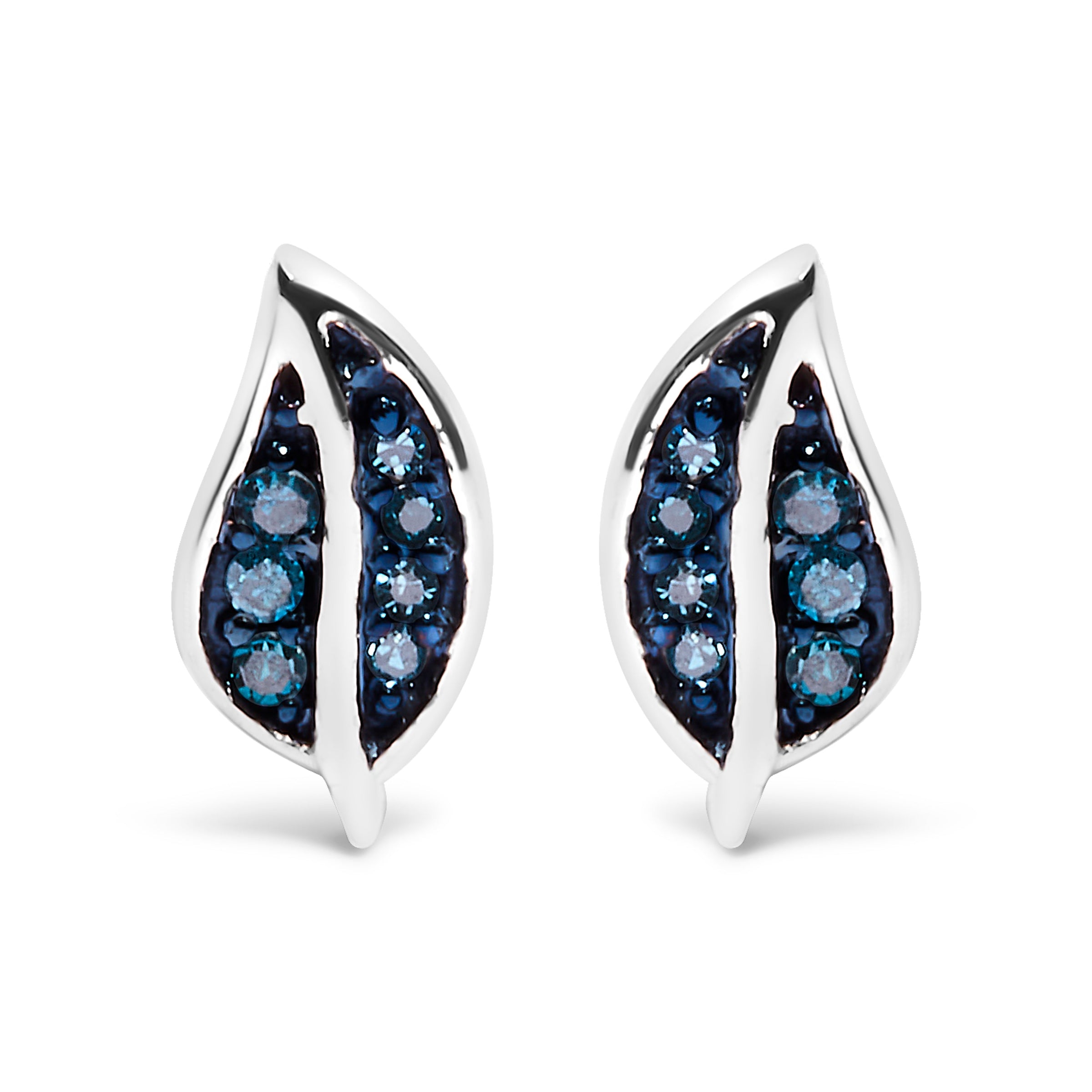.925 Sterling Silver Blue Diamond Accent Leaf Stud Earrings