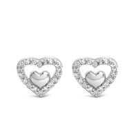 925 Sterling Silver 1/6 Cttw Diamond Open Double Heart Stud Earrings (I-J Color, I3 Clarity)