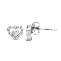 925 Sterling Silver 1/6 Cttw Diamond Open Double Heart Stud Earrings (I-J Color, I3 Clarity)