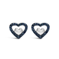 925 Sterling Silver 1/6 Cttw Diamond Open Double Heart Stud Earrings (I-J Color, I3 Clarity)