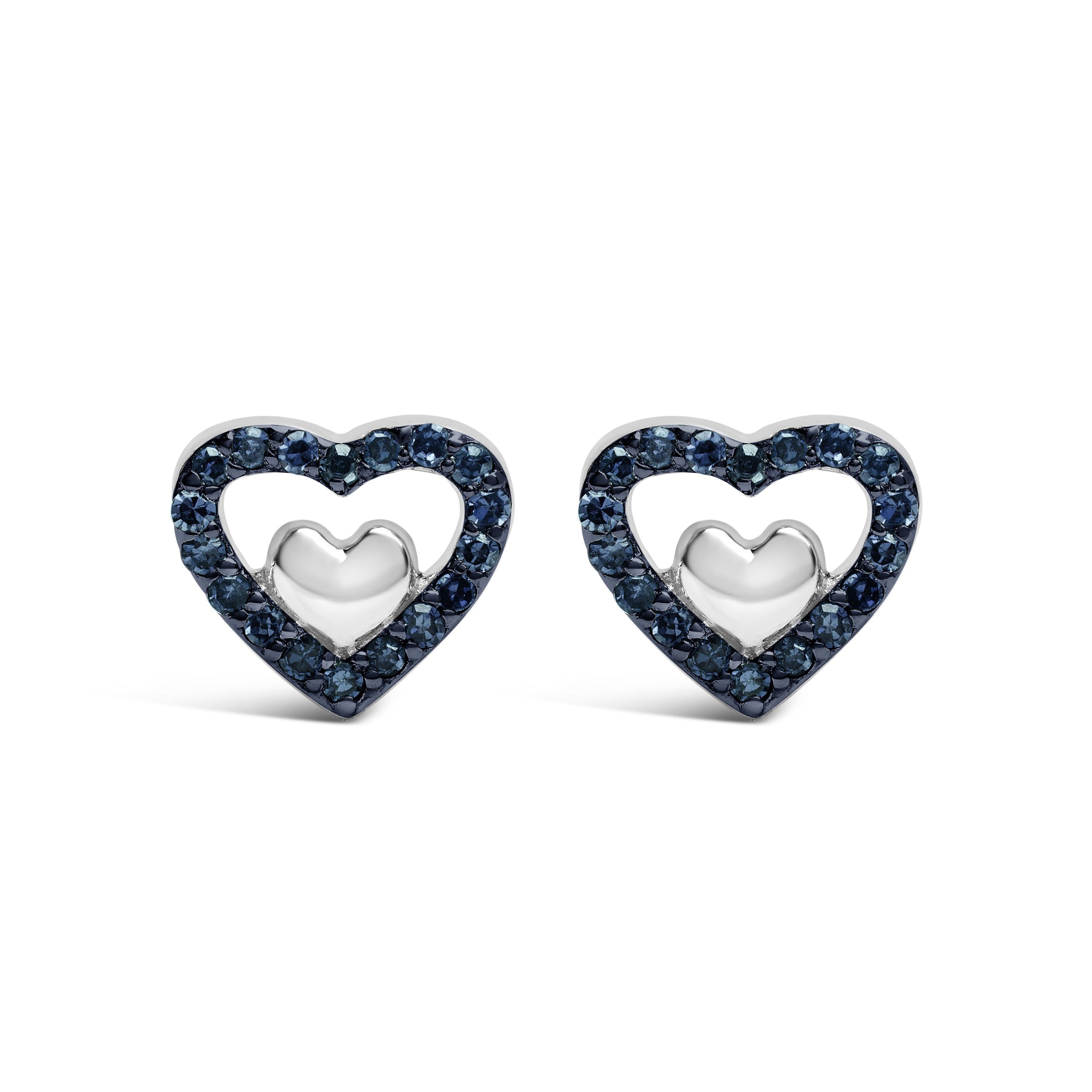 925 Sterling Silver 1/6 Cttw Diamond Open Double Heart Stud Earrings (I-J Color, I3 Clarity)