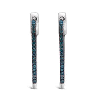 .925 Sterling Silver 1/3 Cttw Inside Out Blue Treated Diamond 1MM Wide Hoop Earrings (Blue Color, I2-I3 Clarity)