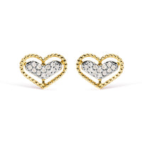 10K Yellow Gold 1/10 Cttw Diamond Heart and Beaded Halo Stud Earrings (I-J Color, I1-I2 Clarity)