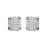 10K White Gold 3/4 Cttw Princess Diamond Composite Open Frame Stud Earrings (I-J Color, I1-I2 Clarity)