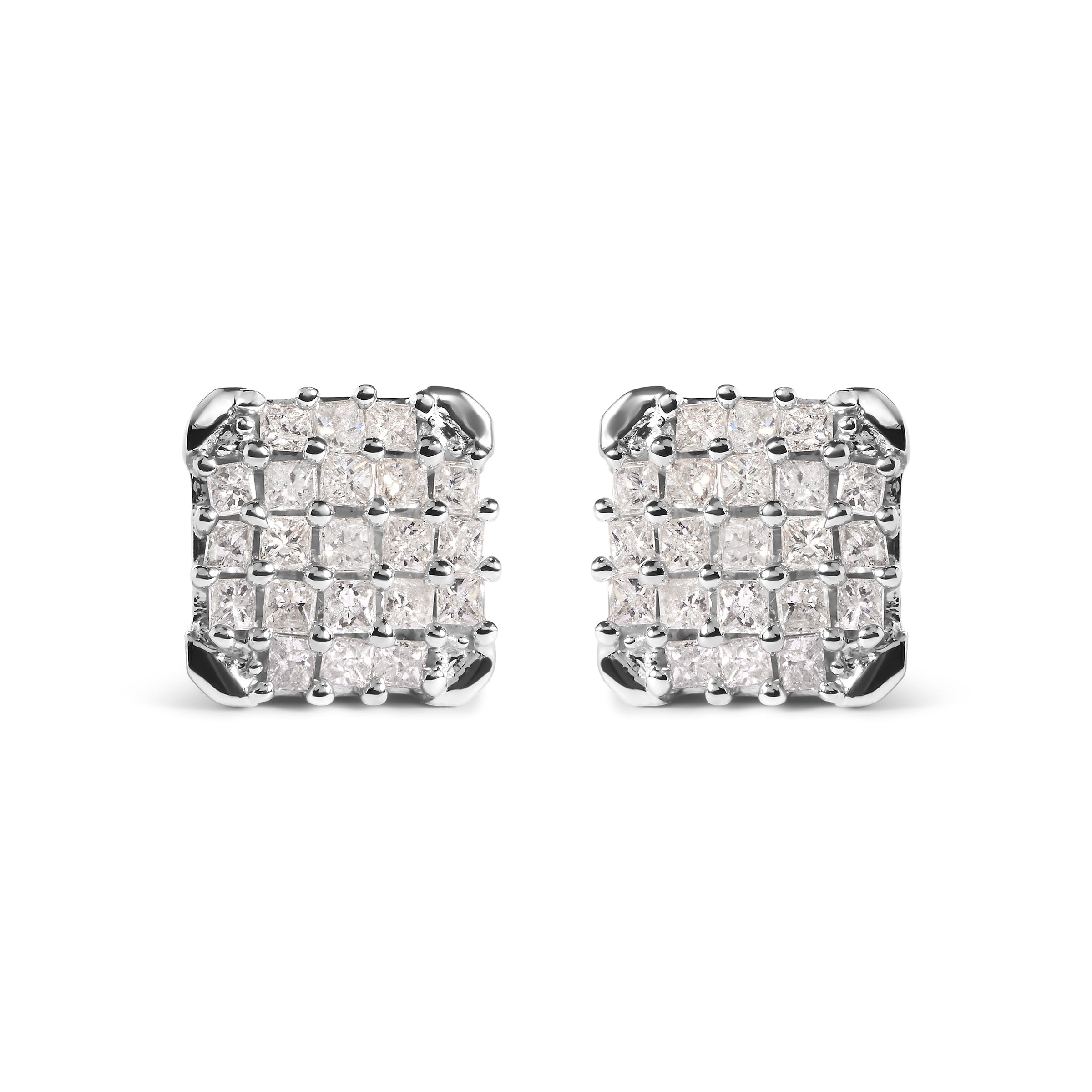 10K White Gold 3/4 Cttw Princess Diamond Composite Open Frame Stud Earrings (I-J Color, I1-I2 Clarity)