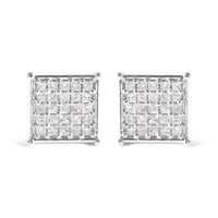 10K White Gold 3/4 Cttw Princess Diamond Composite Stud Earrings (I-J Color, I1-I2 Clarity)