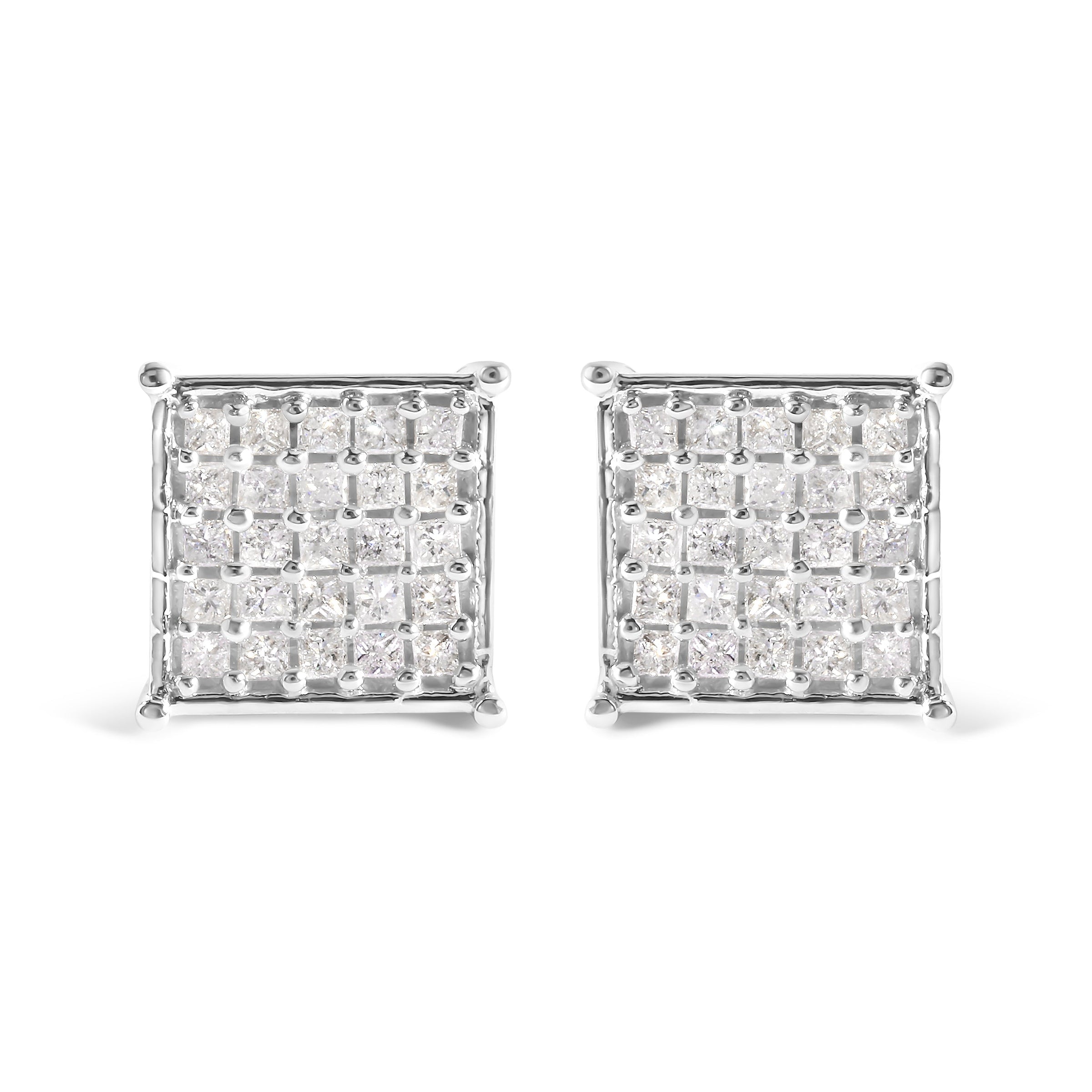 10K White Gold 3/4 Cttw Princess Diamond Composite Stud Earrings (I-J Color, I1-I2 Clarity)