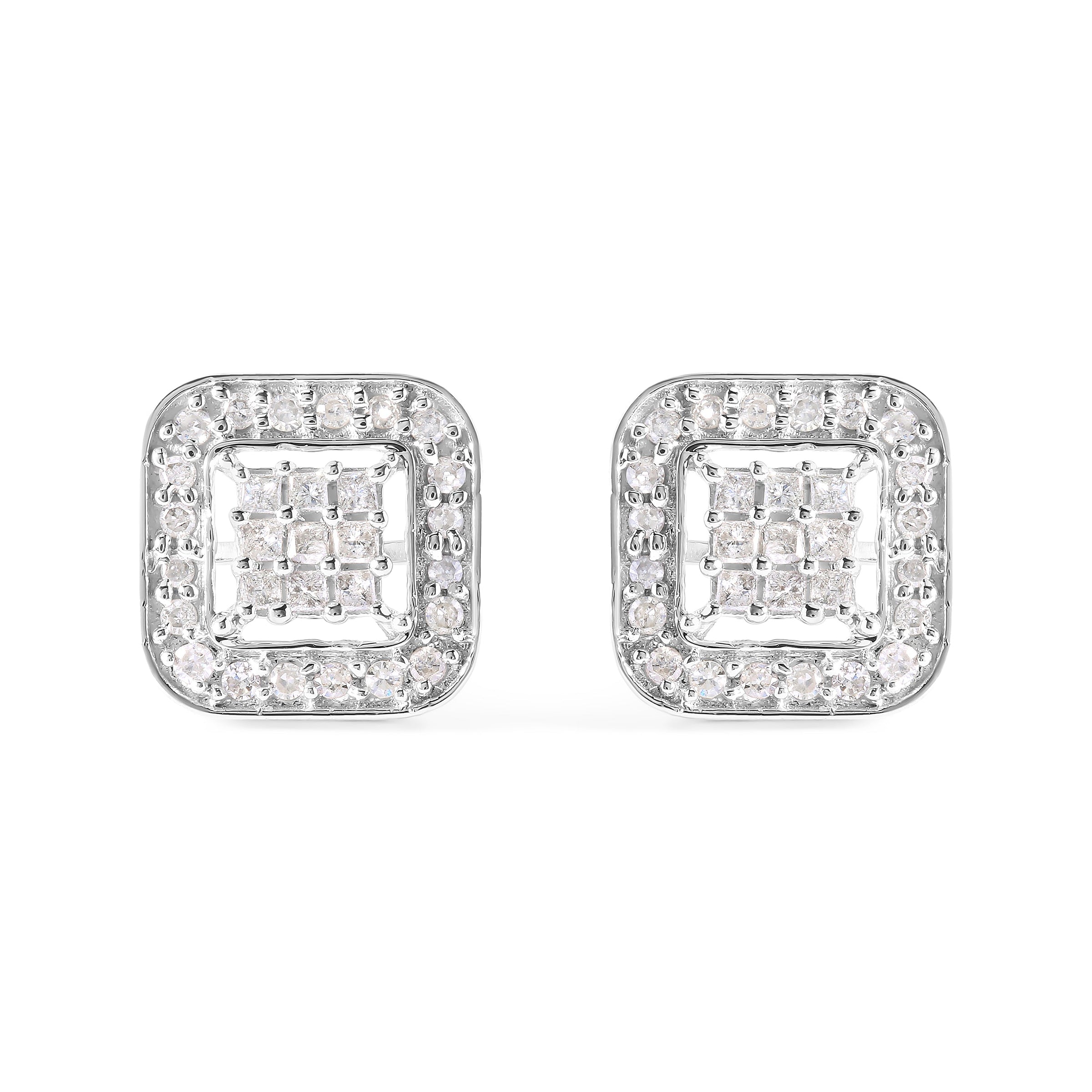 10K White Gold 5/8 Cttw Diamond Square Shaped Composite Stud Earrings (I-J Color, I1-I2 Clarity)