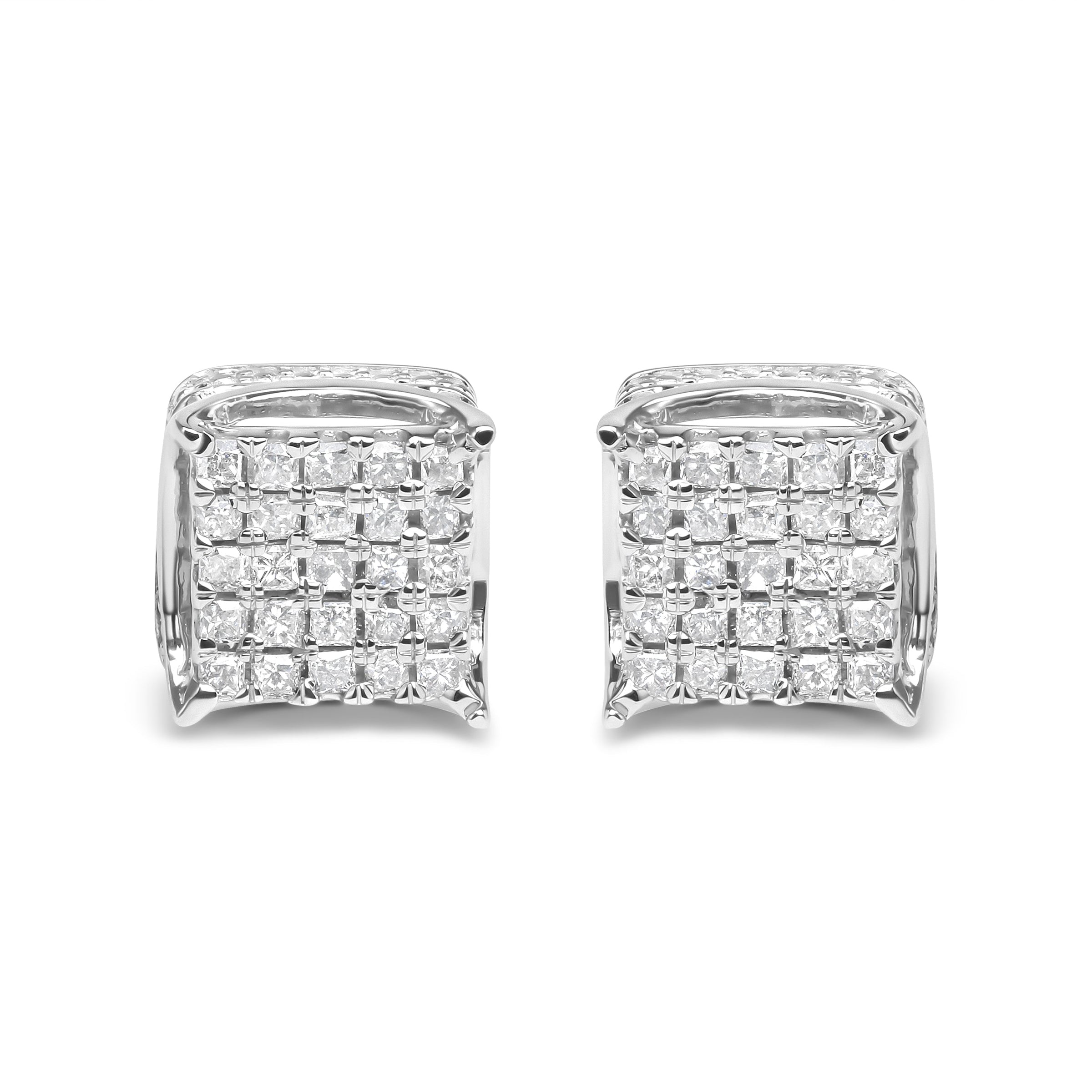 10K White Gold 1/2 Cttw Princess Cut Diamond Square Shaped Multi Stone Stud Earrings (H-I Color, SI1-SI2 Clarity)