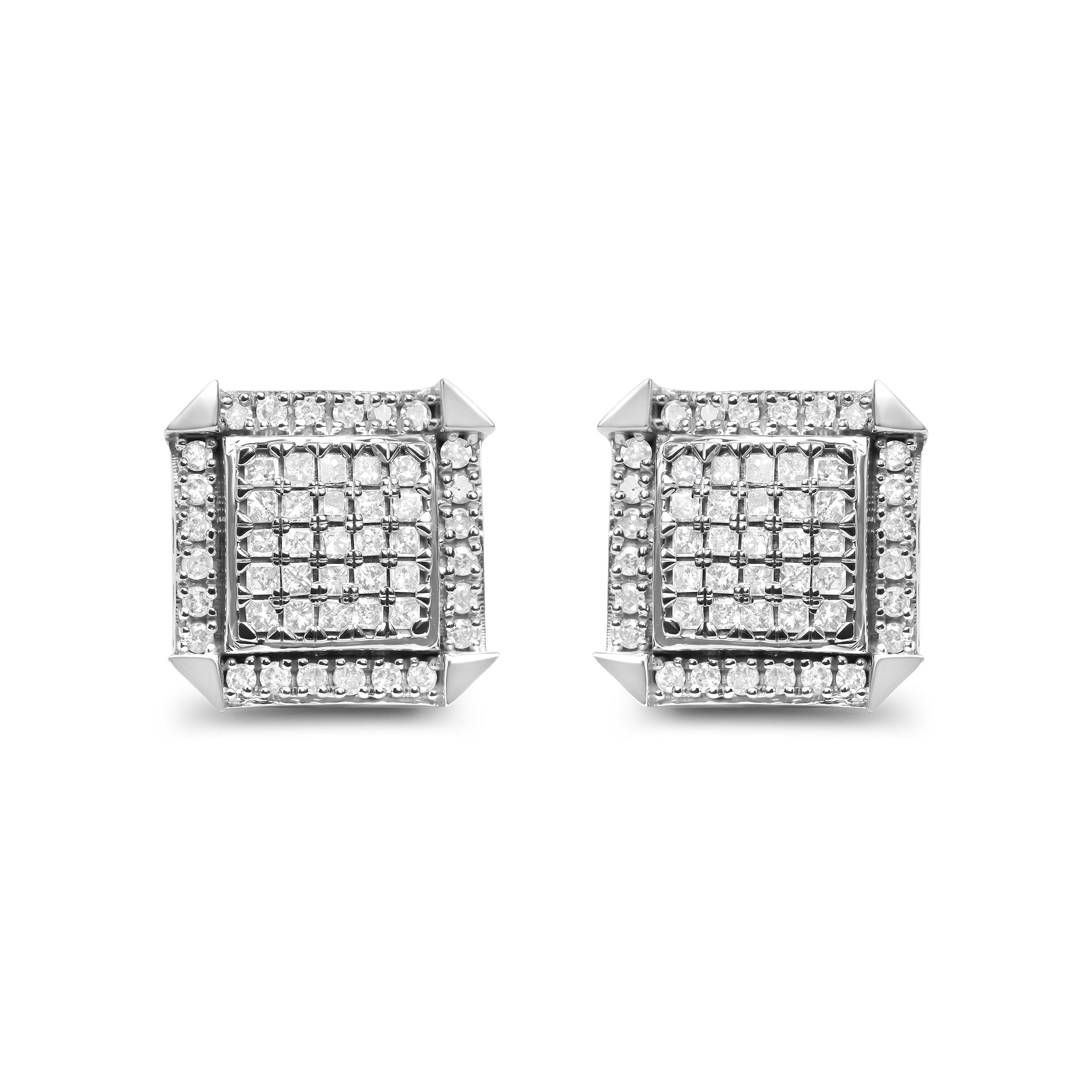 10K White Gold 1.0 Cttw Diamond  Composite with Halo Stud Earrings (H-I Color, I1-I2 Clarity)