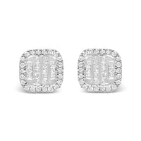 10K White Gold Invisible Set 1/2 Cttw Diamond Composite and Halo Stud Earrings (H-I Color, I1-I2 Clarity)