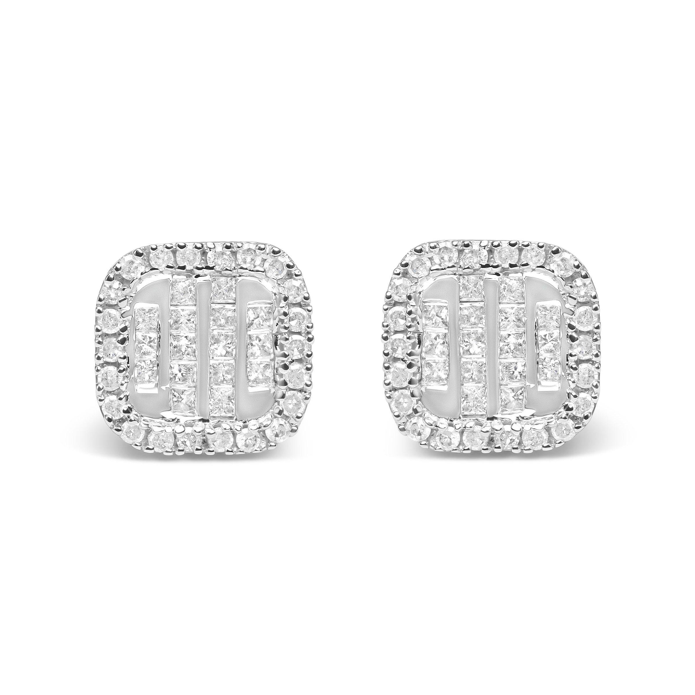 10K White Gold Invisible Set 1/2 Cttw Diamond Composite and Halo Stud Earrings (H-I Color, I1-I2 Clarity)