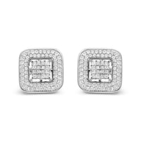 10K White Gold 1.0 Cttw Round and Princess Cut Diamond Composite Open Halo Stud Earrings (H-I Color, SI1-SI2 Clarity)