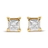 10K Yellow Plated .925 Sterling Silver 5/8 Cttw Princess Cut Diamond Push-Back 4-Prong Classic Stud  (J-K Color, I2-I3 Clarity)