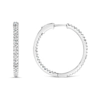 14K White Gold 1.0 Cttw Princess Diamond Inside Out Hoop Earrings (H-I Color, I1-I2 Clarity) - 23 MM