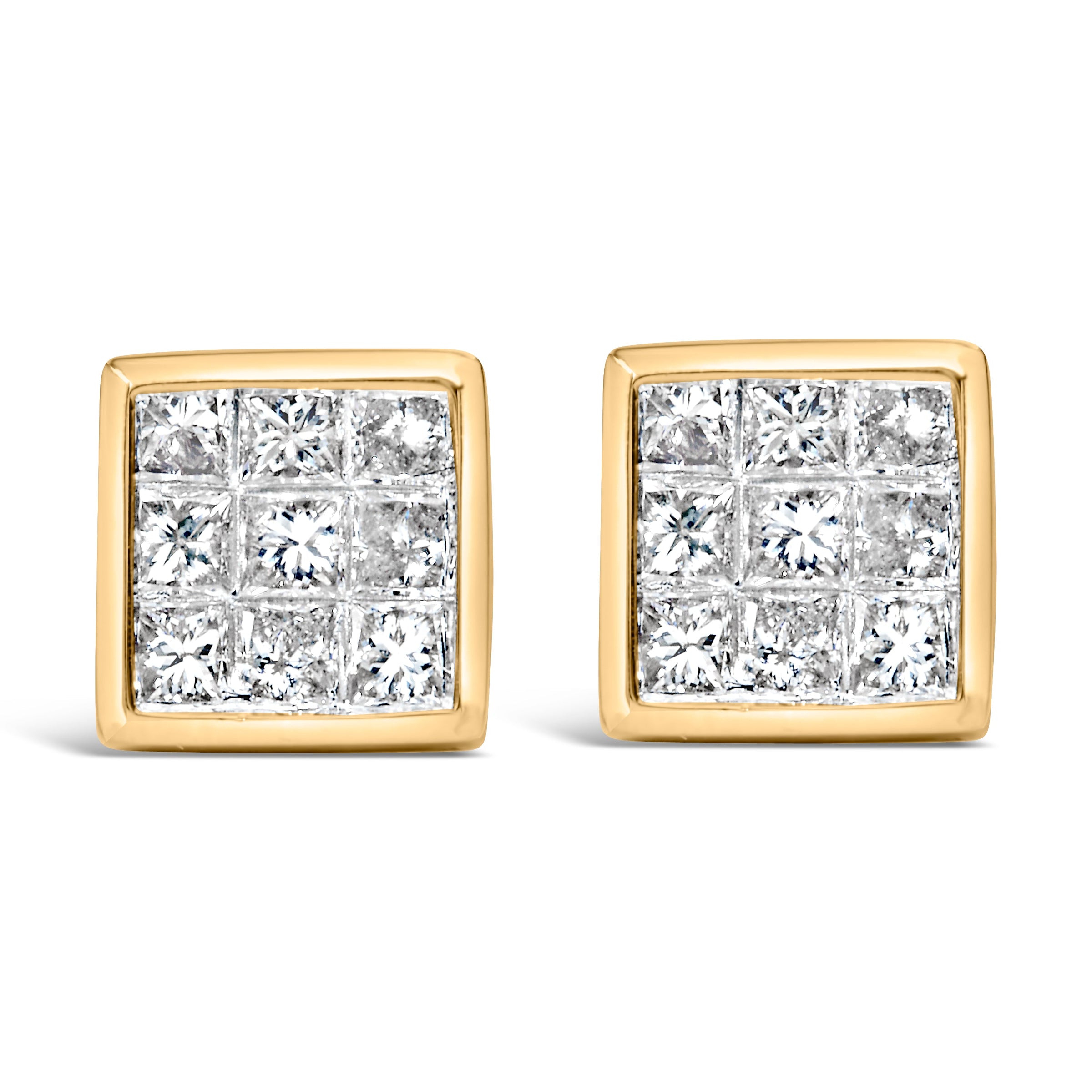 14K Yellow Gold 1.0 Cttw Princess Cut Diamond Composite Stud Earrings with Screw Backs (J-K Color, SI1-SI2 Clarity)