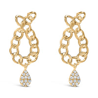 14K Yellow Gold Plated .925 Sterling Silver 1/10 Cttw Diamond Chain Link Teardrop Dangle Earrings (H-I Color, I1-I2 Clarity)