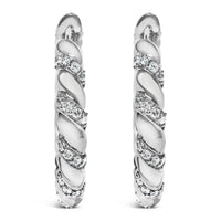 14K White Gold 1 1/5 Cttw Lab Grown Diamond Swirl Design 1" Inch Hoop Earrings (F-G Color, VS1-VS2 Clarity)