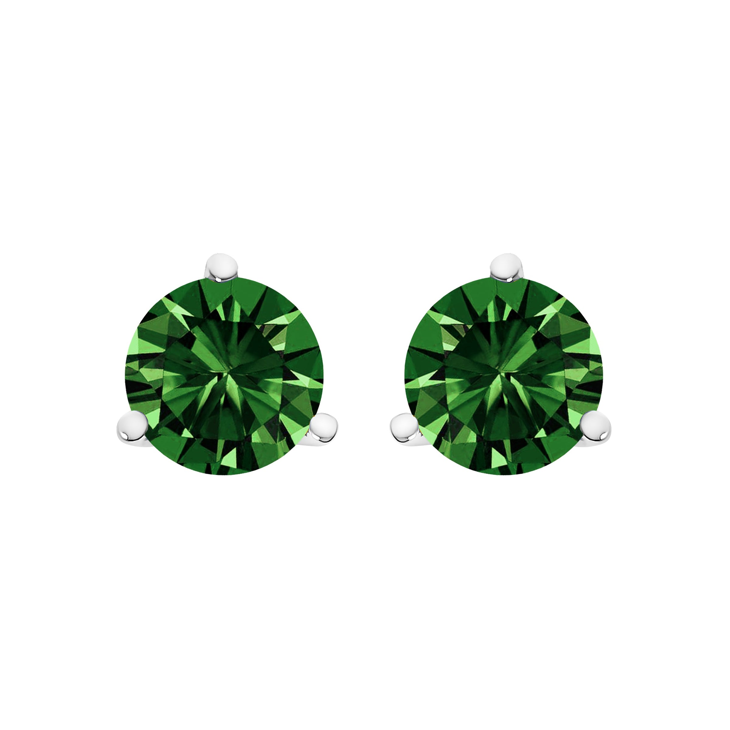 14K White Gold 1.0 Cttw 3-Prong Martini Set Lab Grown Green Diamond Solitaire Stud Earrings