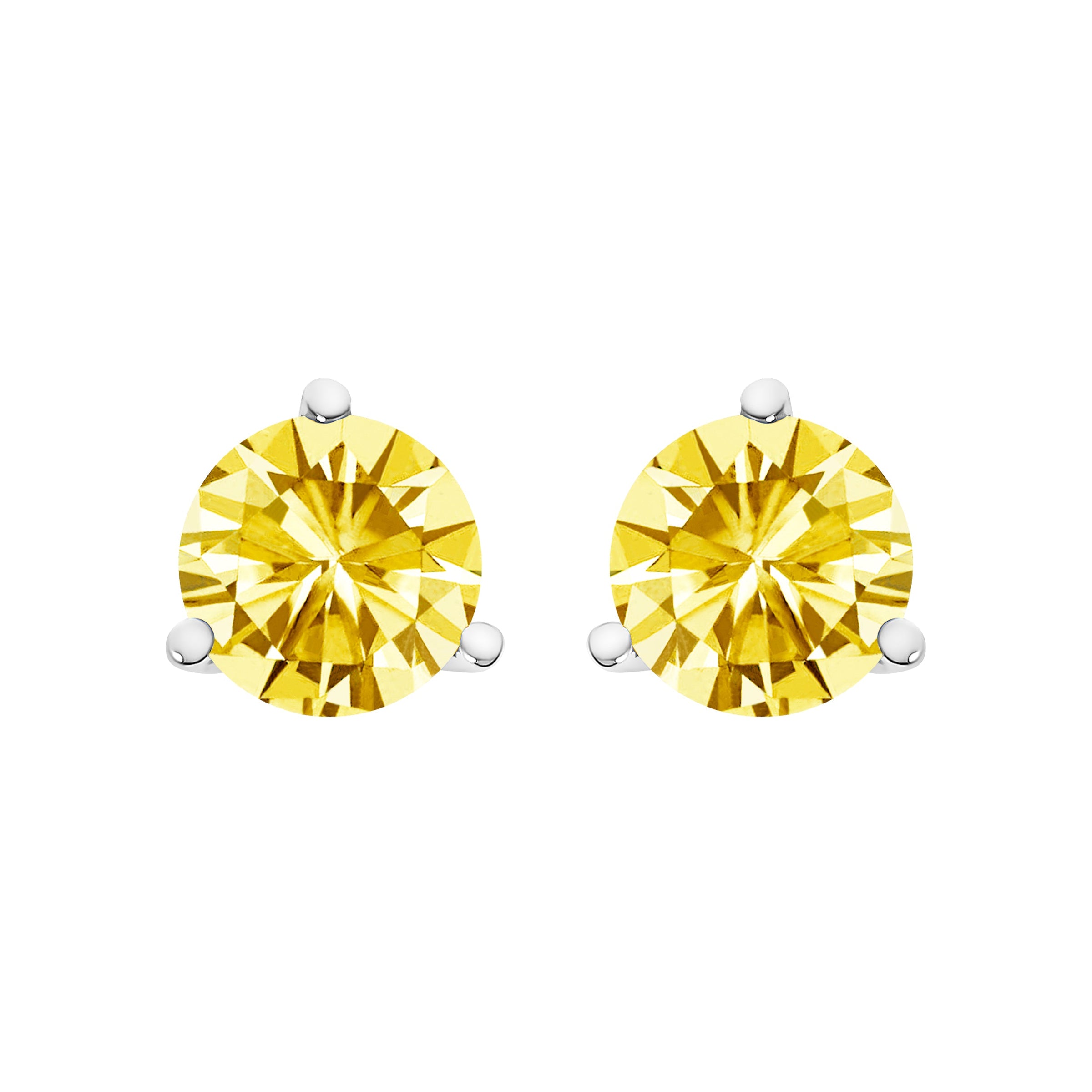 14K White Gold 3-Prong Martini Set 1.0 Cttw Yellow Lab Grown Diamond Solitaire Stud Earrings