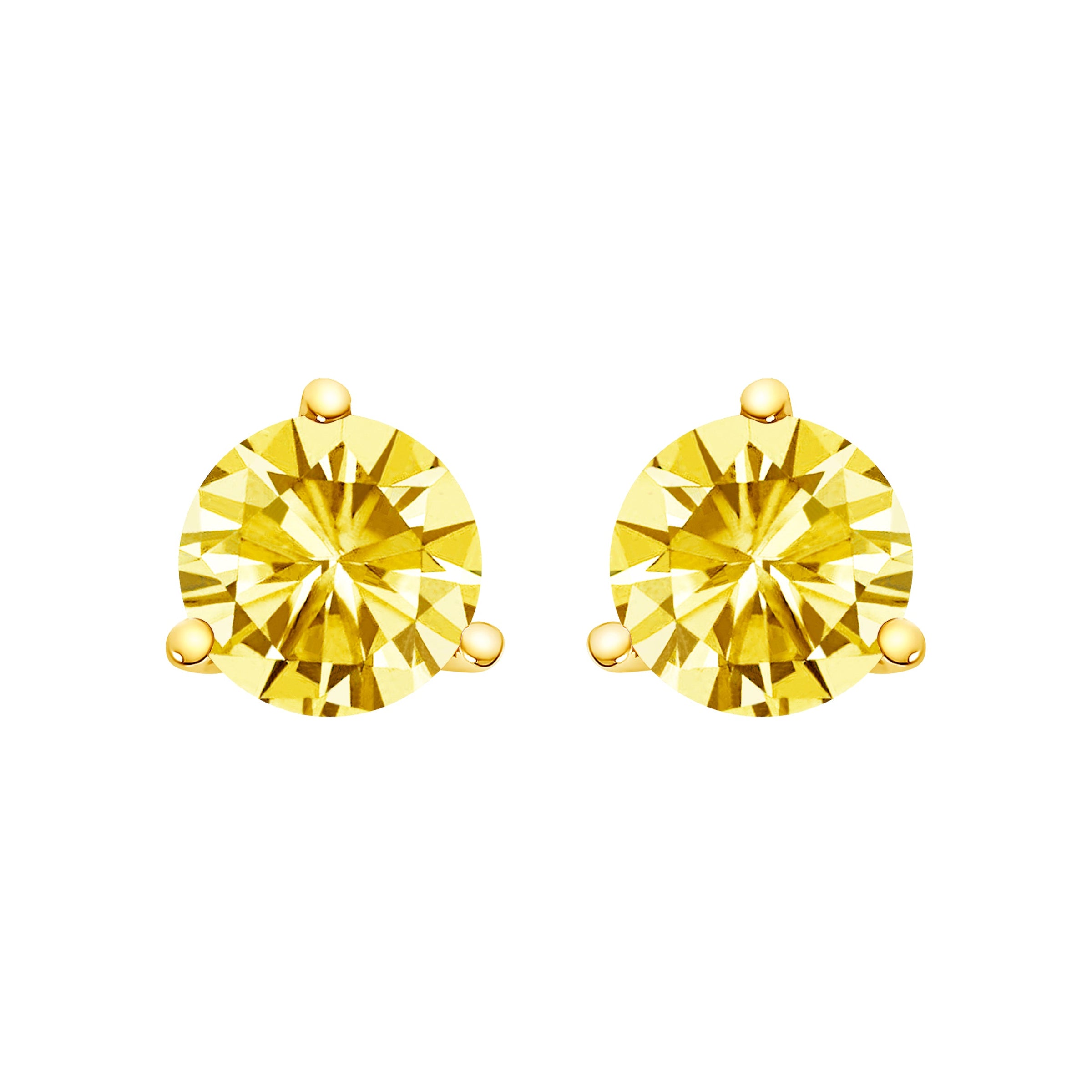 14K White Gold 3-Prong Martini Set 1.0 Cttw Yellow Lab Grown Diamond Solitaire Stud Earrings