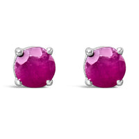 .925 Sterling Silver 3.5 MM Created Round Red Garnet Solitaire Stud Earrings