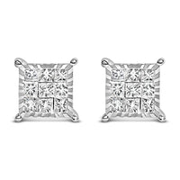 Sterling Silver 1/2 Cttw Princess Diamond Composite Square Stud Earrings