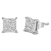 Sterling Silver 1/2 Cttw Princess Diamond Composite Square Stud Earrings