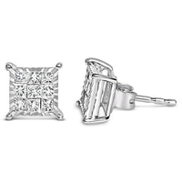 Sterling Silver 1/2 Cttw Princess Diamond Composite Square Stud Earrings