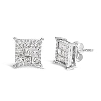 Sterling Silver 1.0 Cttw Princess Diamond Composite Square Stud Earrings