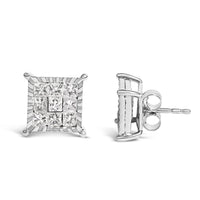 Sterling Silver 1.0 Cttw Princess Diamond Composite Square Stud Earrings