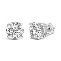14K White Gold 4.0 Cttw Round Lab Grown Diamond Solitaire Stud Earrings with Screw Backs